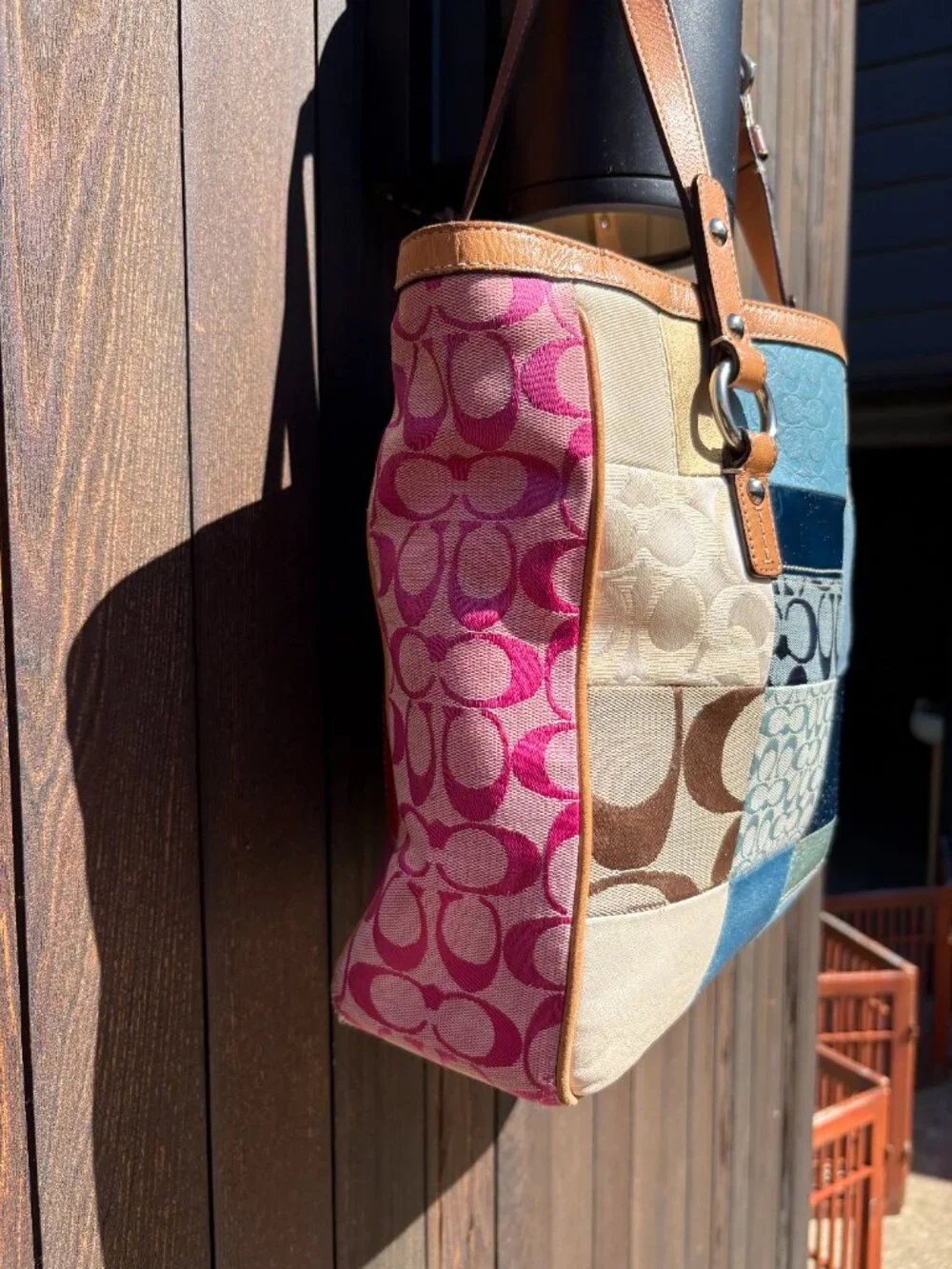 Y2K Coach Patchwork Shoulder Bag Multicolor Pink Blue